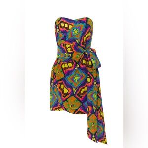 🎀RODEBJER silk  Bologna rihad strapless colourful wrap dress SMALL